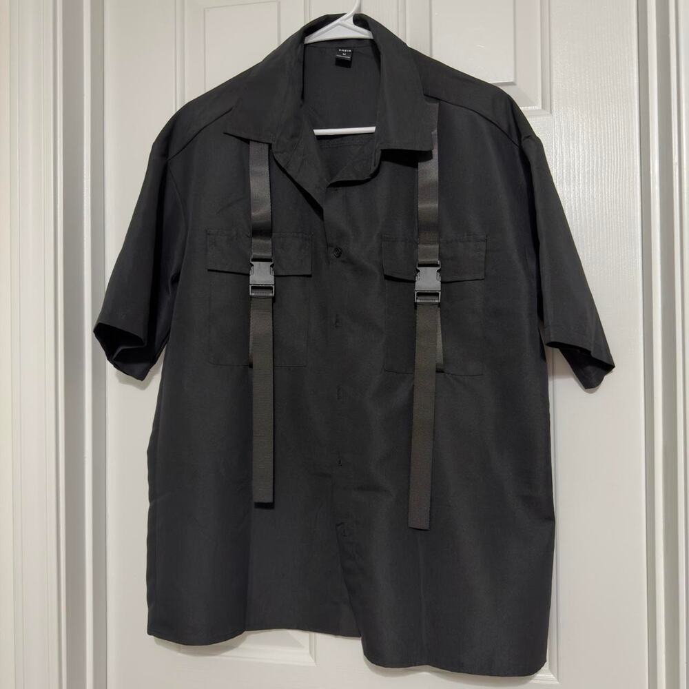 Black Tactical Buckle Button Up Shirt